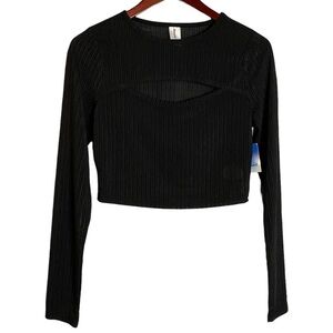Abound Long Sleeve Black Ribbed Crop Top Long Sleeve Cut Out Medium